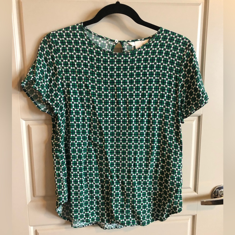 Emerald Green & Navy patterned women’s blouse
